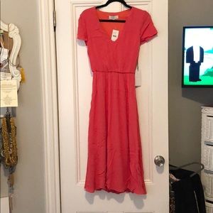 WAYF coral midi dress